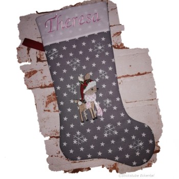 Nikolausstiefel Rentier Stofffarbe hellblau Name hellblau